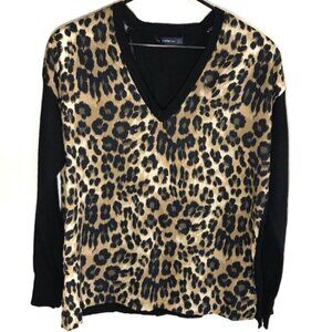 Zara S Leopard V Neck Wool Blend Sweater​​